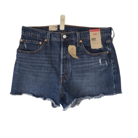 NWT Levis 501 Womens High-Rise Distressed Denim Shorts Size 32 Casual Classic - Picture 1 of 6